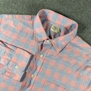 Faherty Mens XL Cotton Linen Spandex Pink Blue Plaid Button Down Shirt